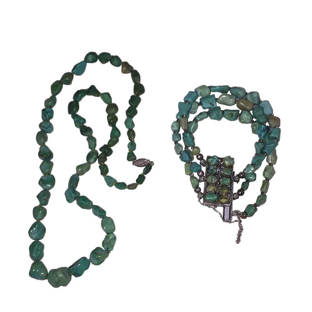 Chinese Art Deco Turquoise Necklace & Bracelet Set - 2