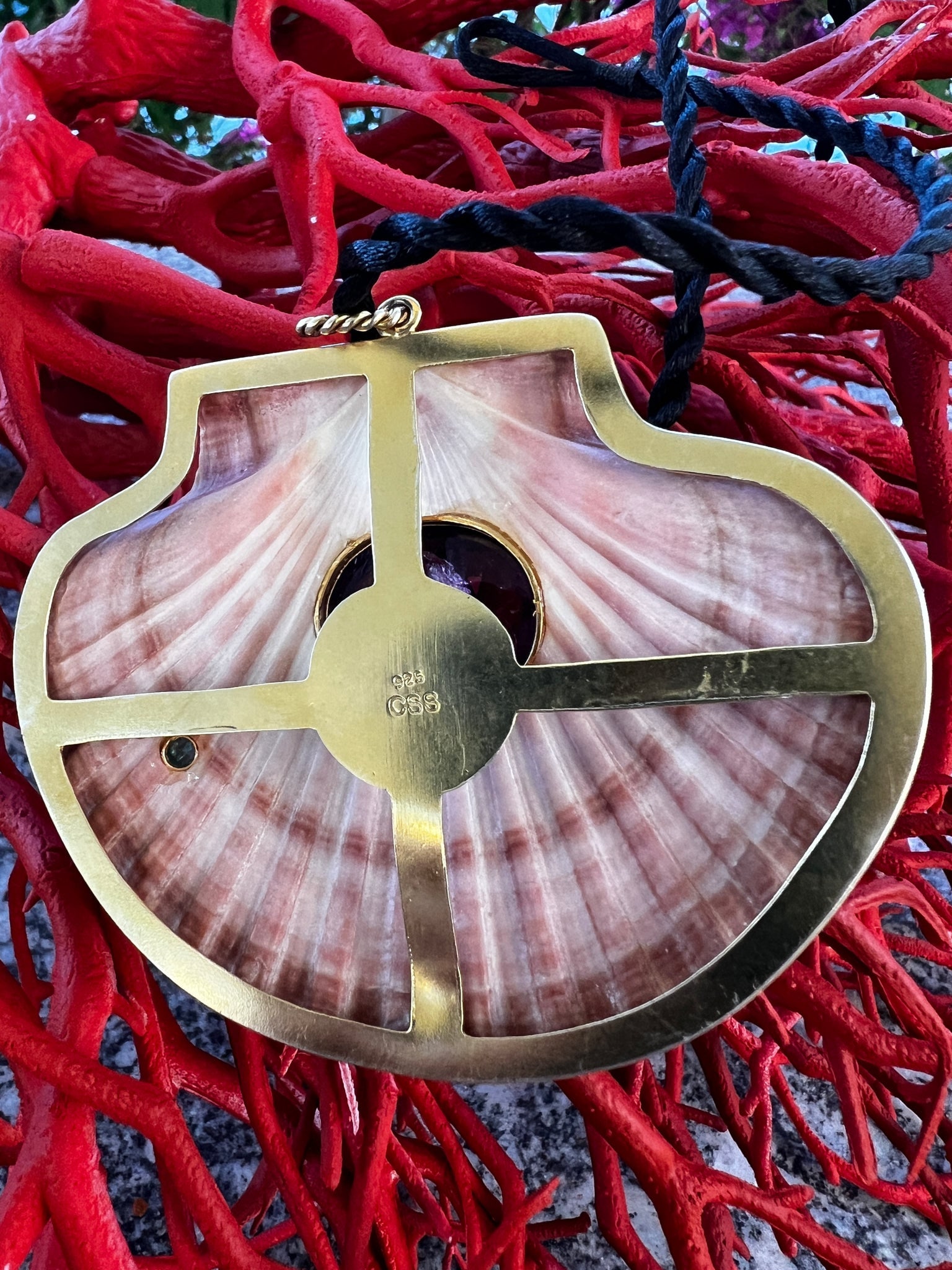 St. James Irish Flat Shell Pendant with Large Amethyst - 2