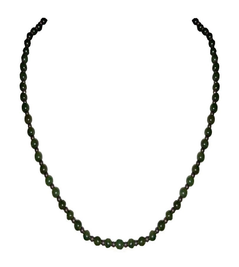 Nephrite Jade and Sterling Silver Bead Necklace - 2