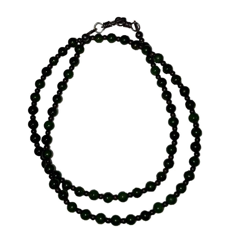 Nephrite Jade and Sterling Silver Bead Necklace - 4