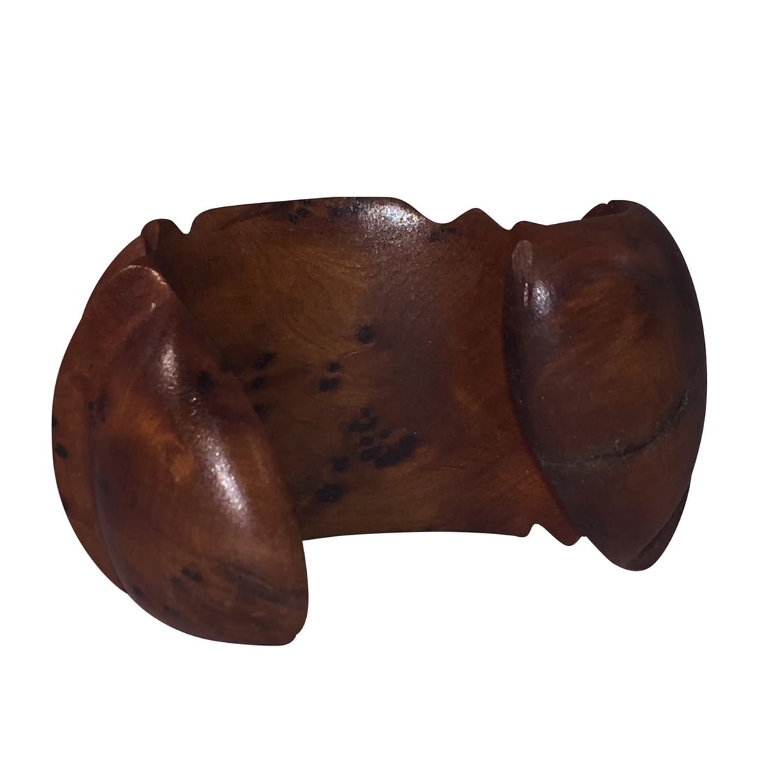 Massive Burl Wood Carved Cuff Bracelet - 6