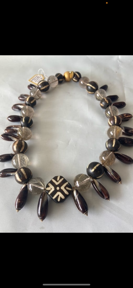 African Batik Bone Bead Short Necklace - 2