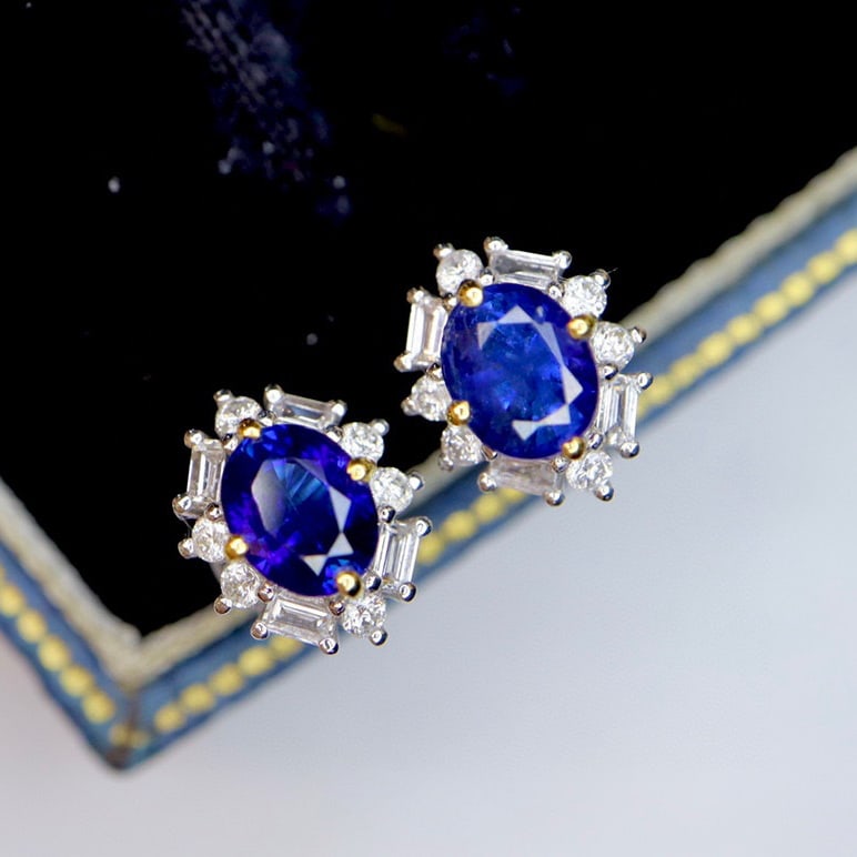 14K GOLD 1.01 CTW NATURAL SAPPHIRE & DIAMOND EARRINGS - 2