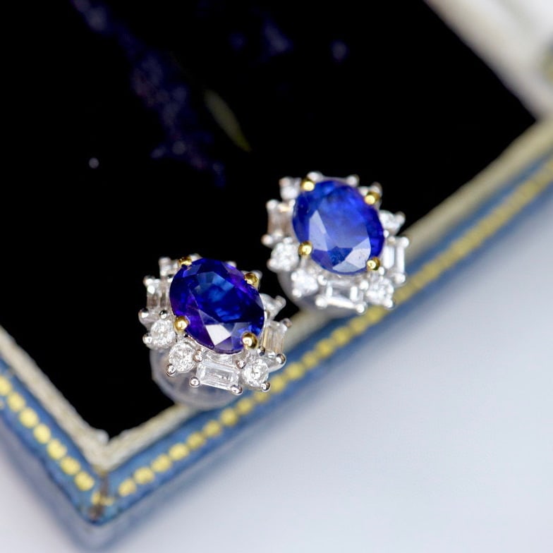 14K GOLD 1.01 CTW NATURAL SAPPHIRE & DIAMOND EARRINGS - 5