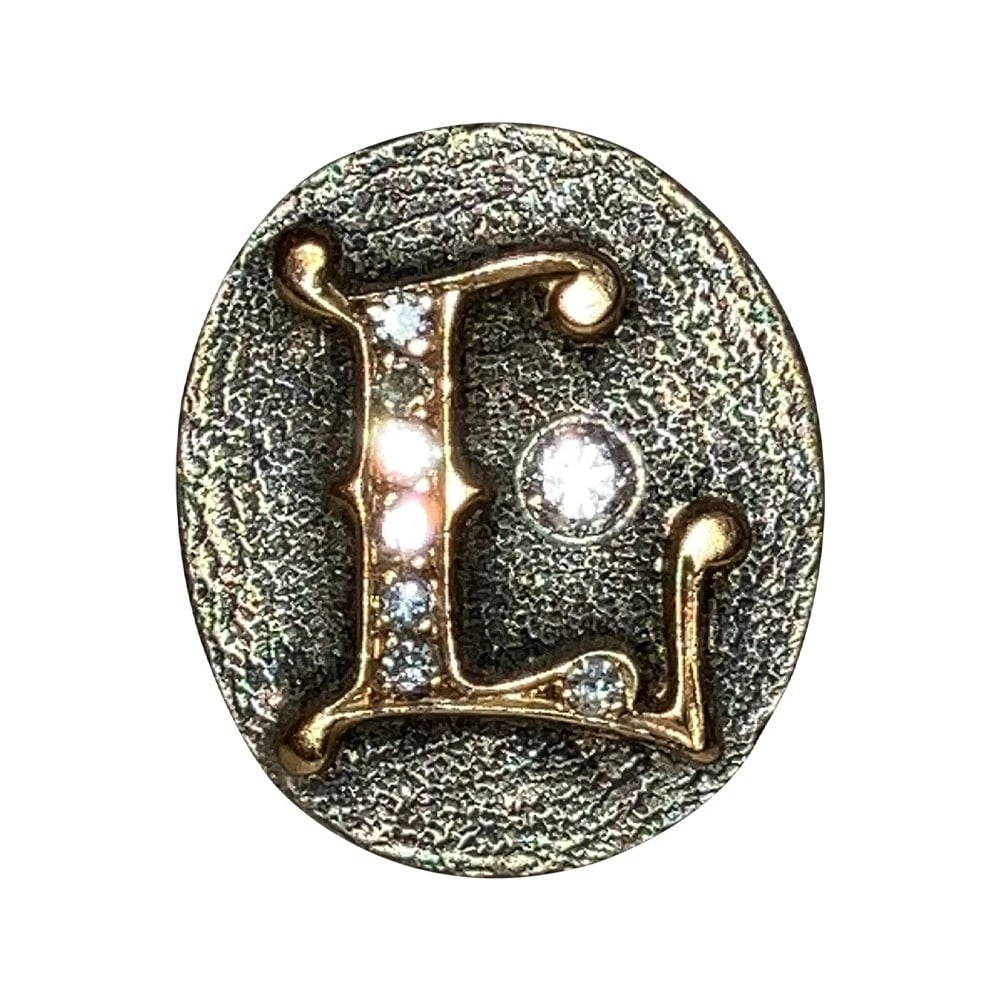 Hand Made Sterling Silver 14 KT Gold Diamond L Mens Initial Signet Ring - 2