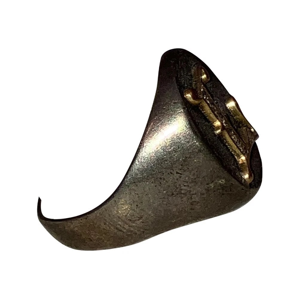 Hand Made Sterling Silver 14 KT Gold Diamond L Mens Initial Signet Ring - 3