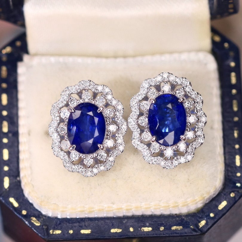14K GOLD 2.66 CTW NATURAL SAPPHIRE & DIAMOND EARRINGS - 2