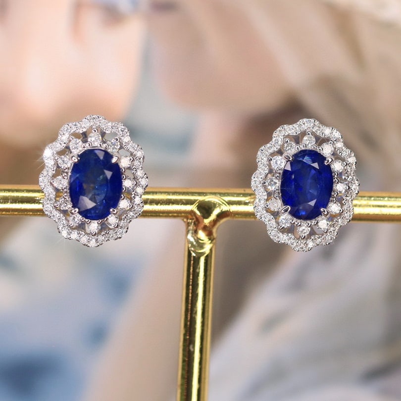 14K GOLD 2.66 CTW NATURAL SAPPHIRE & DIAMOND EARRINGS - 4