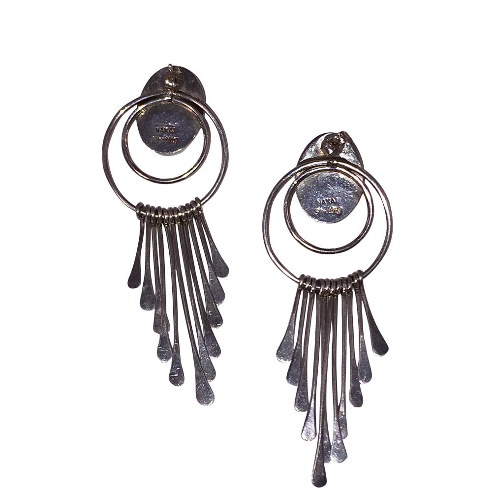 Sterling Bezel Set Chrysocolla Cabochon Dangle Chandelier Earrings - 6