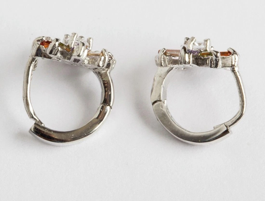 Sterling Silver Multi Colored Cubic Zirconia Earrings - 3