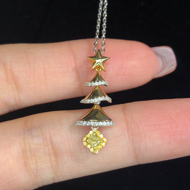 14K GOLD 0.38 CTW NATURAL YELLOW DIAMOND & DIAMOND PENDANT - 2