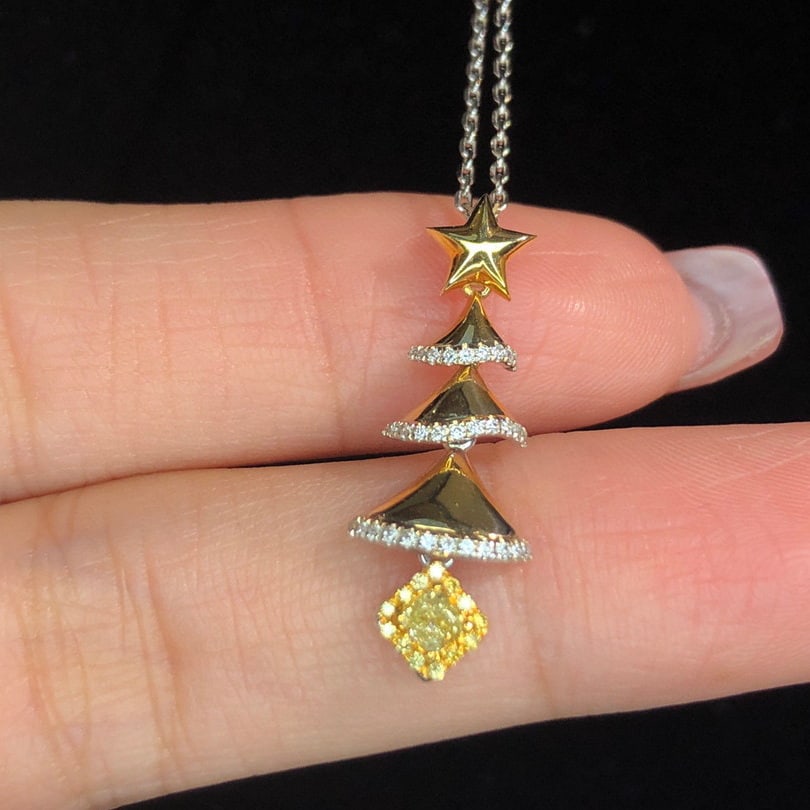 14K GOLD 0.38 CTW NATURAL YELLOW DIAMOND & DIAMOND PENDANT - 3