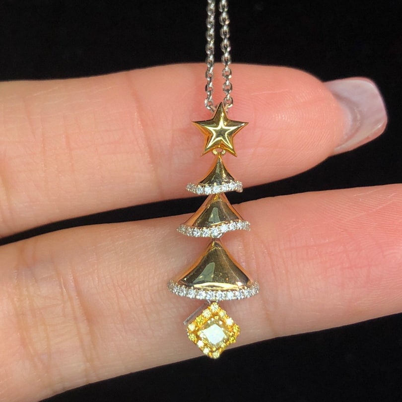 14K GOLD 0.38 CTW NATURAL YELLOW DIAMOND & DIAMOND PENDANT - 4