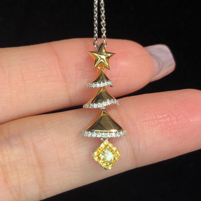 14K GOLD 0.38 CTW NATURAL YELLOW DIAMOND & DIAMOND PENDANT - 5