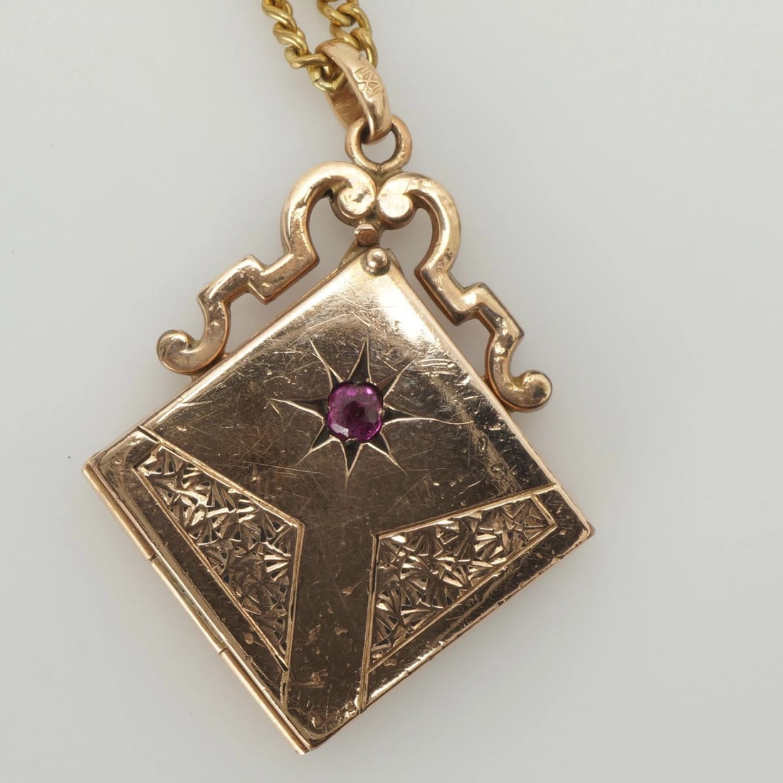 Gold Fill Garnet Locket/Charm on Chain 1920's - 2