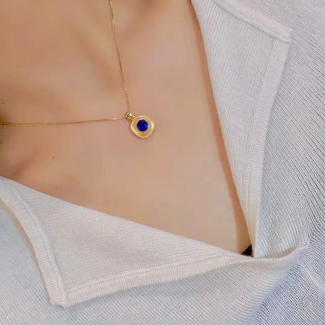 14K GOLD 1.5 CT NATURAL SAPPHIRE & DIAMOND PENDANT - 2