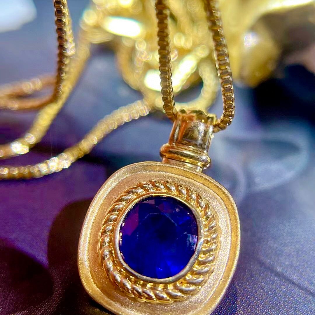 14K GOLD 1.5 CT NATURAL SAPPHIRE & DIAMOND PENDANT - 3