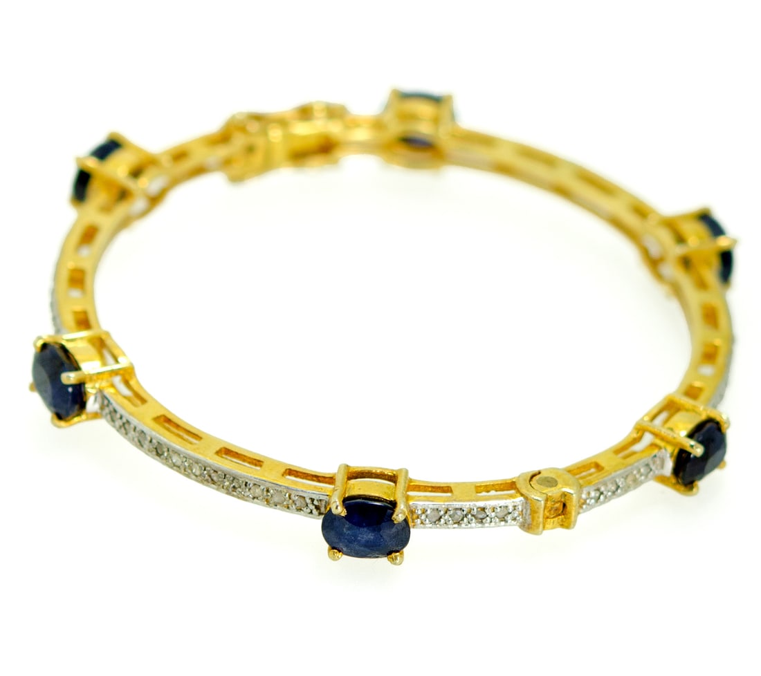 18K Gold-Plated 925 Silver Bracelet with Blue Sapphire - 2