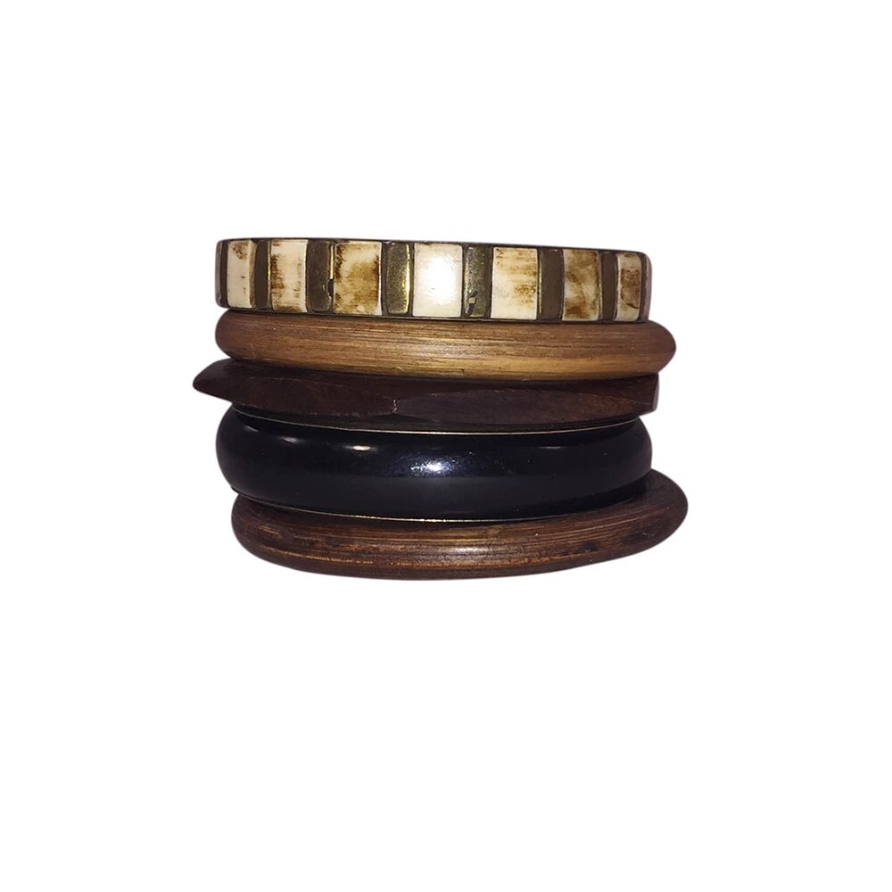 Vintage Wood & Yak Bone Bangle Set - 2