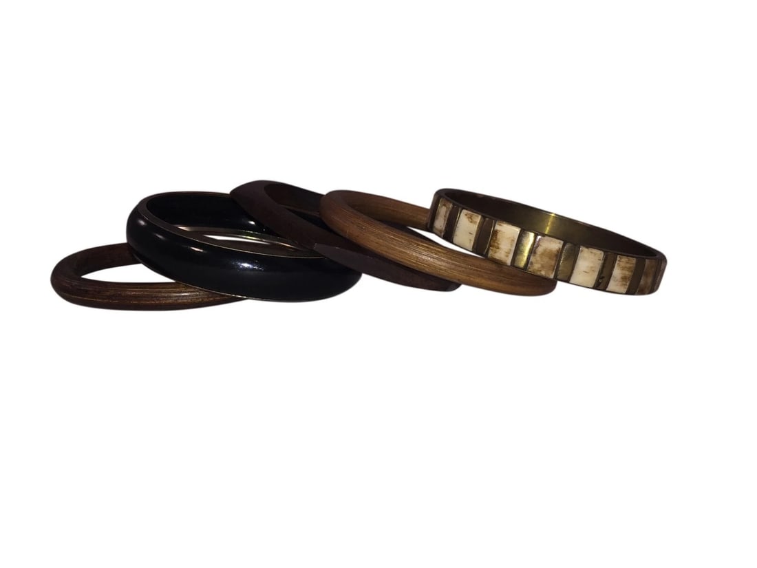 Vintage Wood & Yak Bone Bangle Set - 3