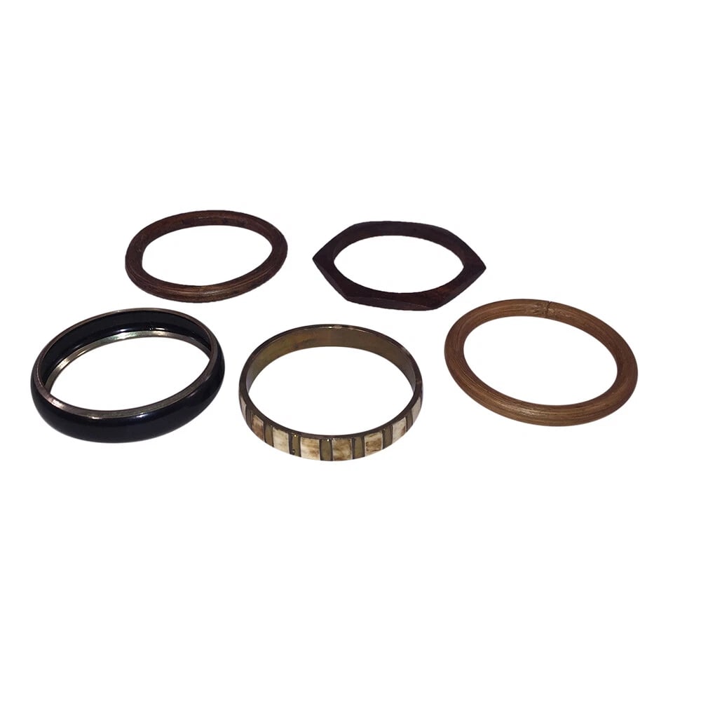Vintage Wood & Yak Bone Bangle Set - 4