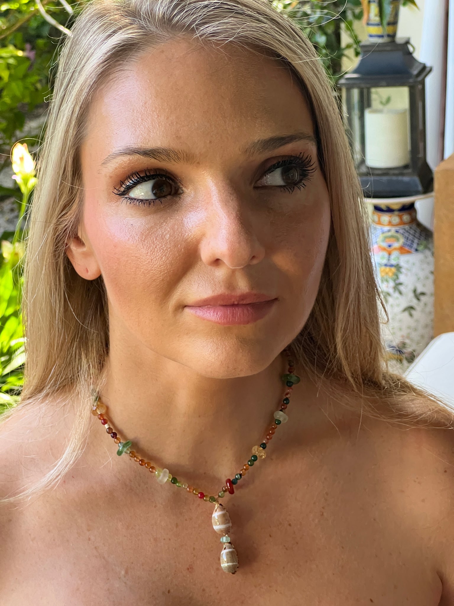 Cyprea Shell with Mixed Gemstone Necklace - 2