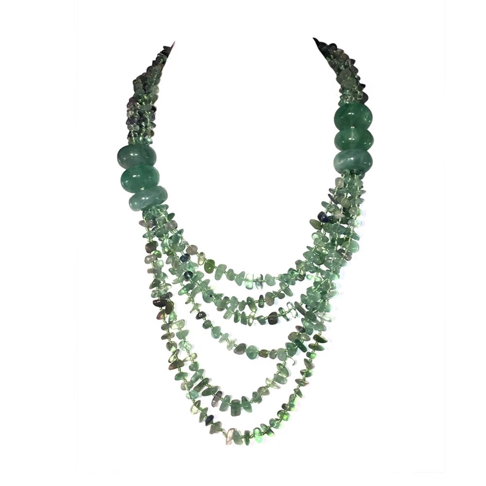 Handmade Green Fluorite Multi Stranded Beaded Statement Necklace - 2