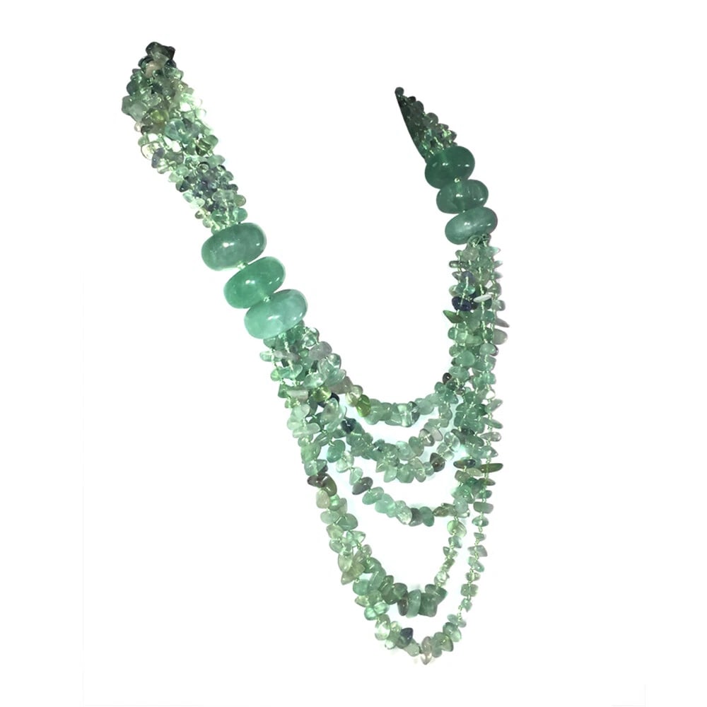 Handmade Green Fluorite Multi Stranded Beaded Statement Necklace - 3