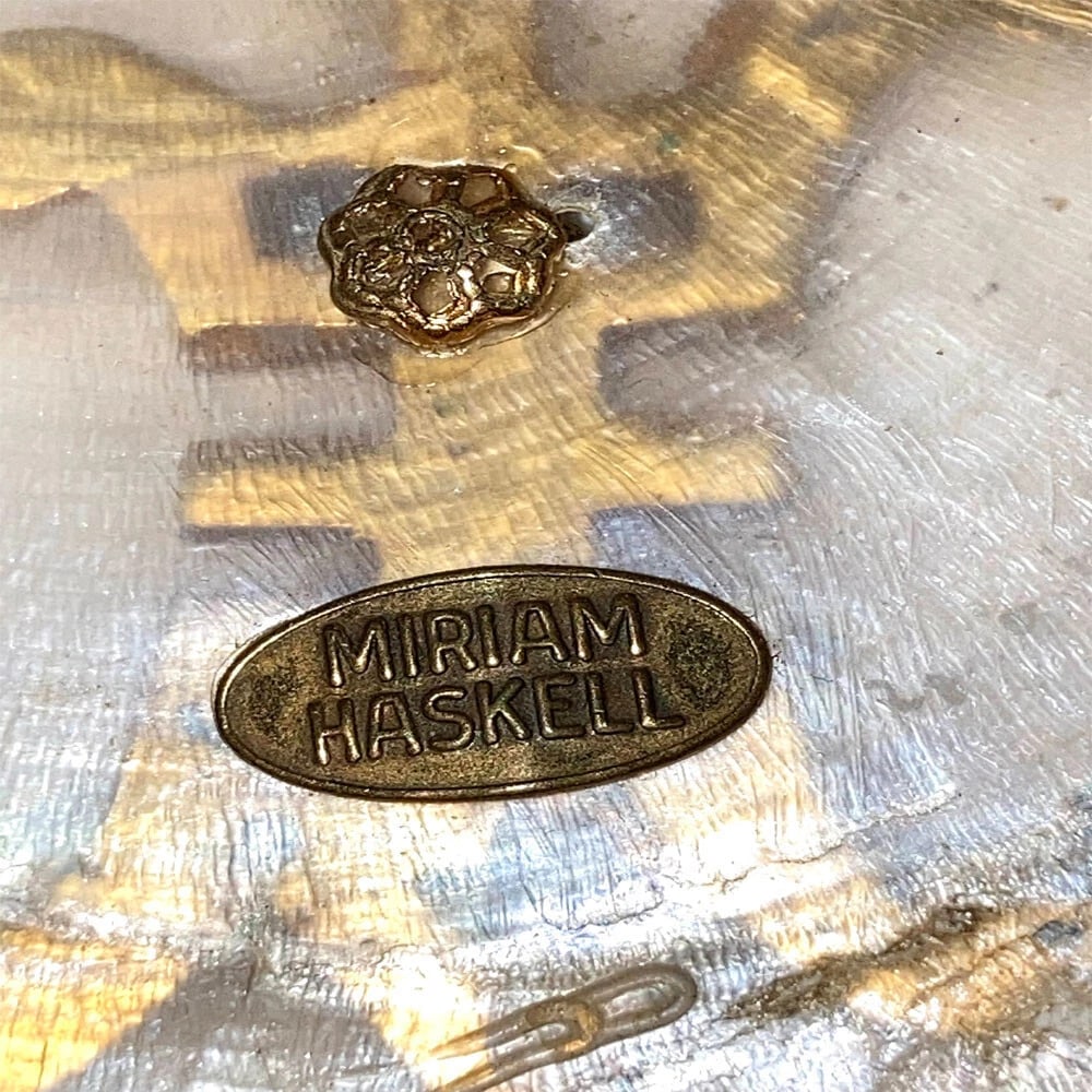 Miriam Haskell Brass Tribal Mother of Pearl Shell Pendant Disc Necklace - 7