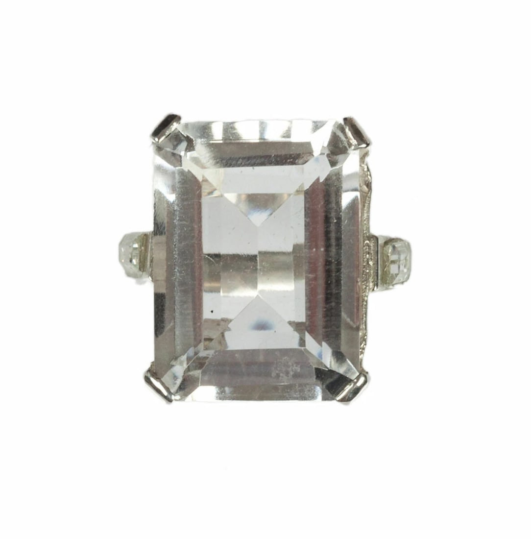 Massive Sterling Silver Emerald Cut Rock Crystal Quartz Cocktail Ring Baguettes - 2
