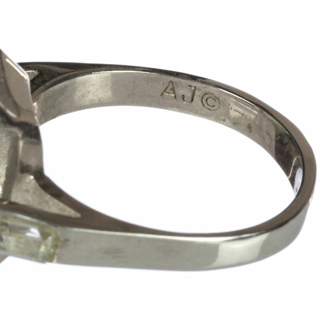 Massive Sterling Silver Emerald Cut Rock Crystal Quartz Cocktail Ring Baguettes - 8