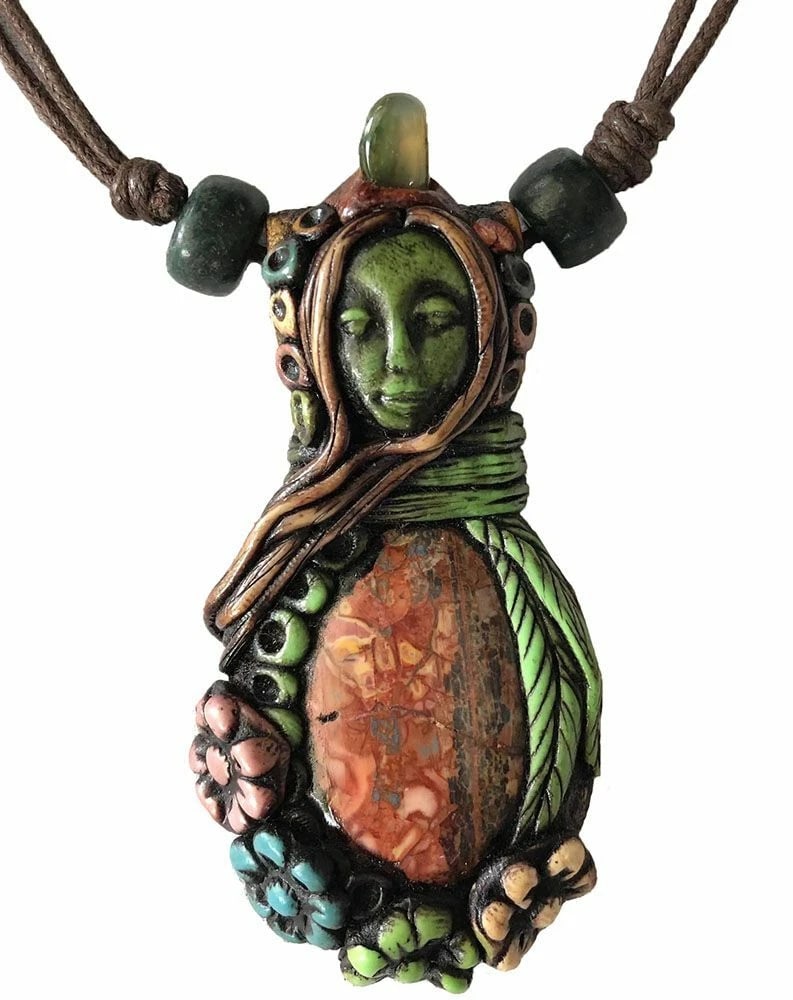Polymer Clay Jasper Fairy New Brown Artisan Hand Made Necklace - 2