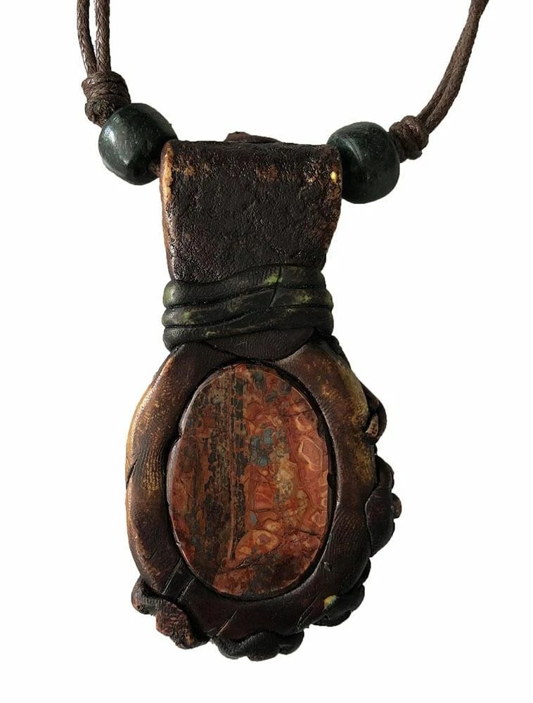 Polymer Clay Jasper Fairy New Brown Artisan Hand Made Necklace - 4