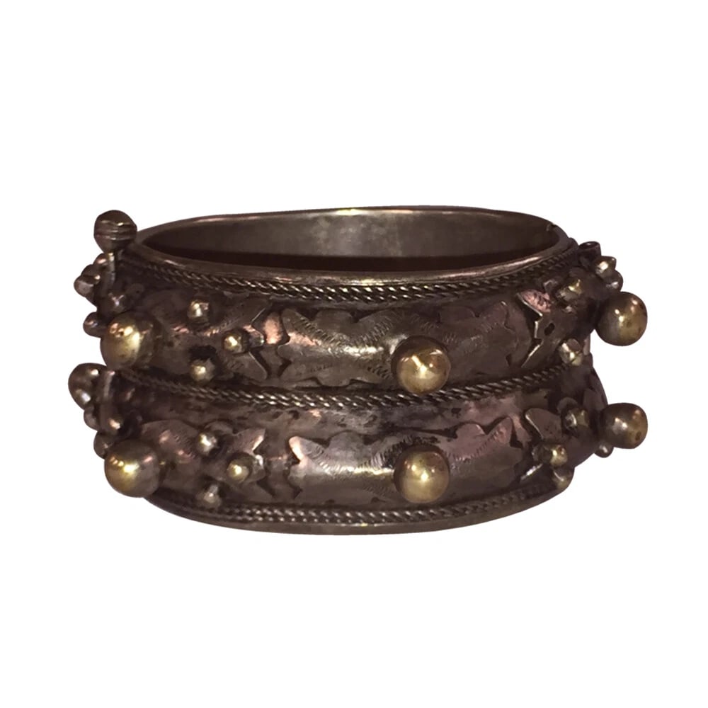 Silver Moroccan Berber Saharan Ethnic Tribal African Granulated Bracelet - 2