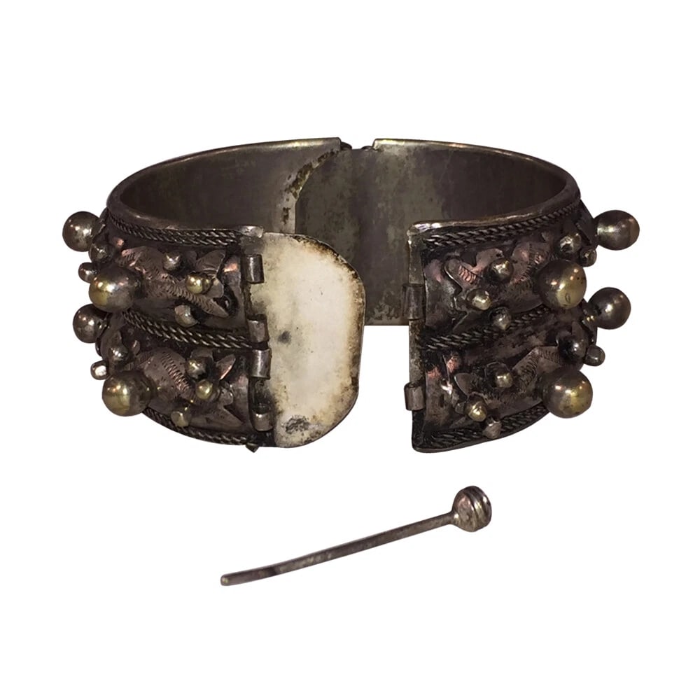 Silver Moroccan Berber Saharan Ethnic Tribal African Granulated Bracelet - 3