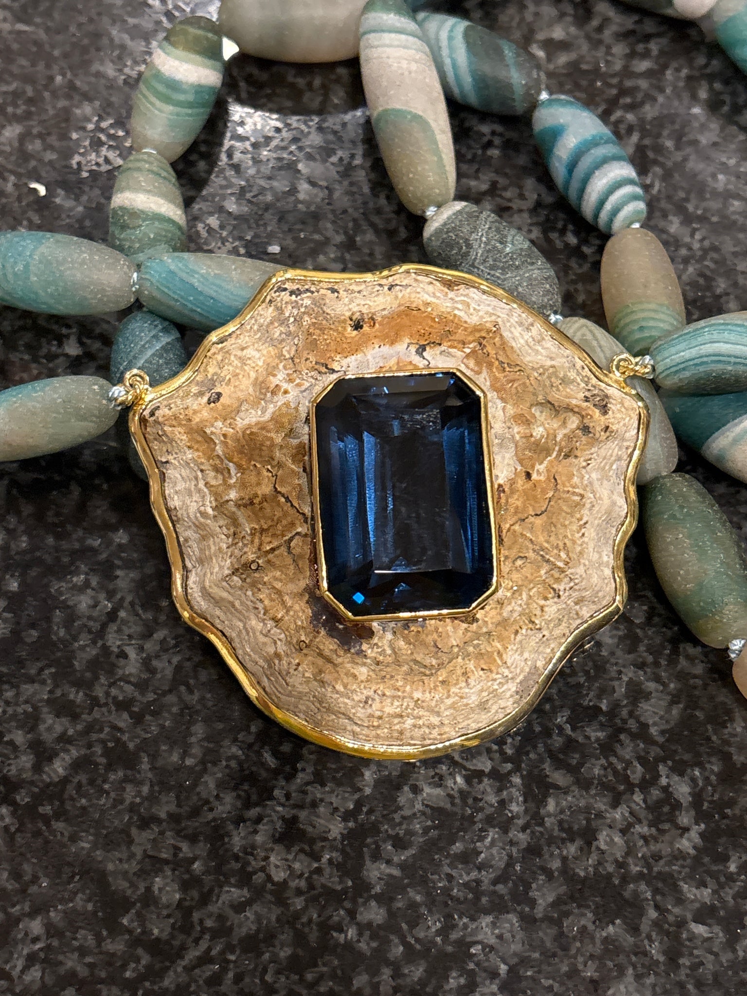 Boffo Botswana Beads, By-Product Shell and a Big, Blue Topaz - 2