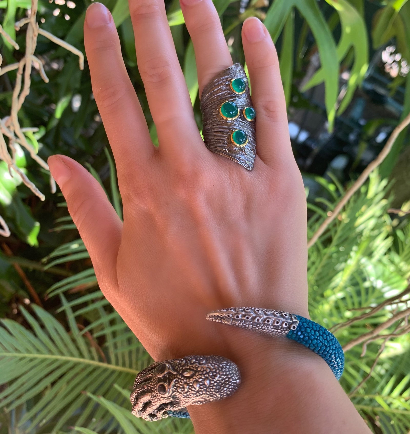 Shagreen and Sterling Octopus Cuff Bracelet - 3