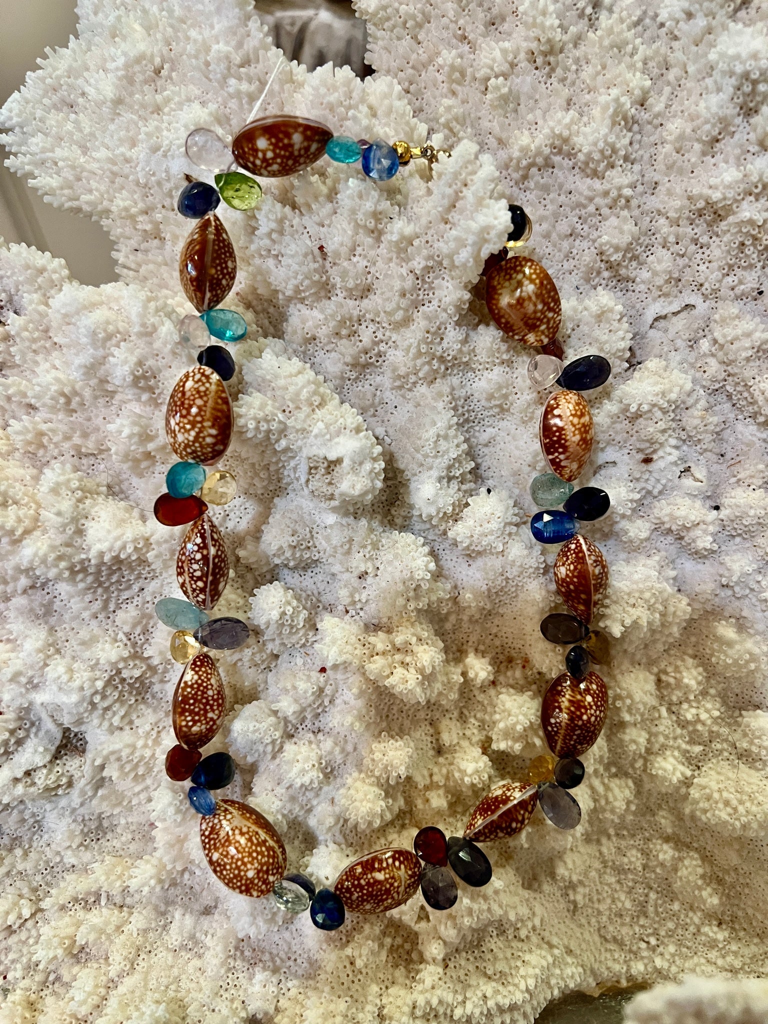 Cyprea Shell Necklace with Tourmaline Briolettes - 3