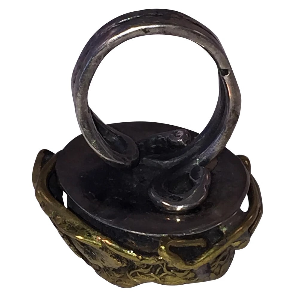 Artisan Signed Druzy Quartz Brass & Sterling Ring - 5