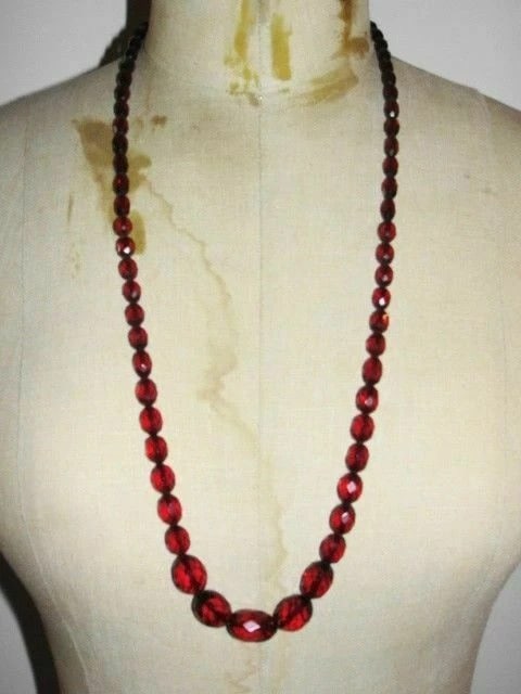 Victorian Cherry Amber Faceted Bead Necklace - 2