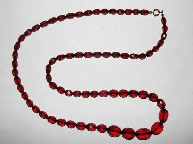 Victorian Cherry Amber Faceted Bead Necklace - 5