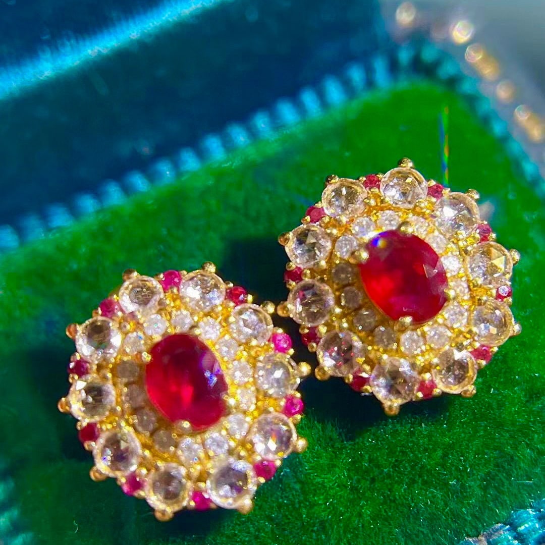 14K GOLD 1.3 CTW NATURAL RUBY & DIAMOND EARRINGS - 4
