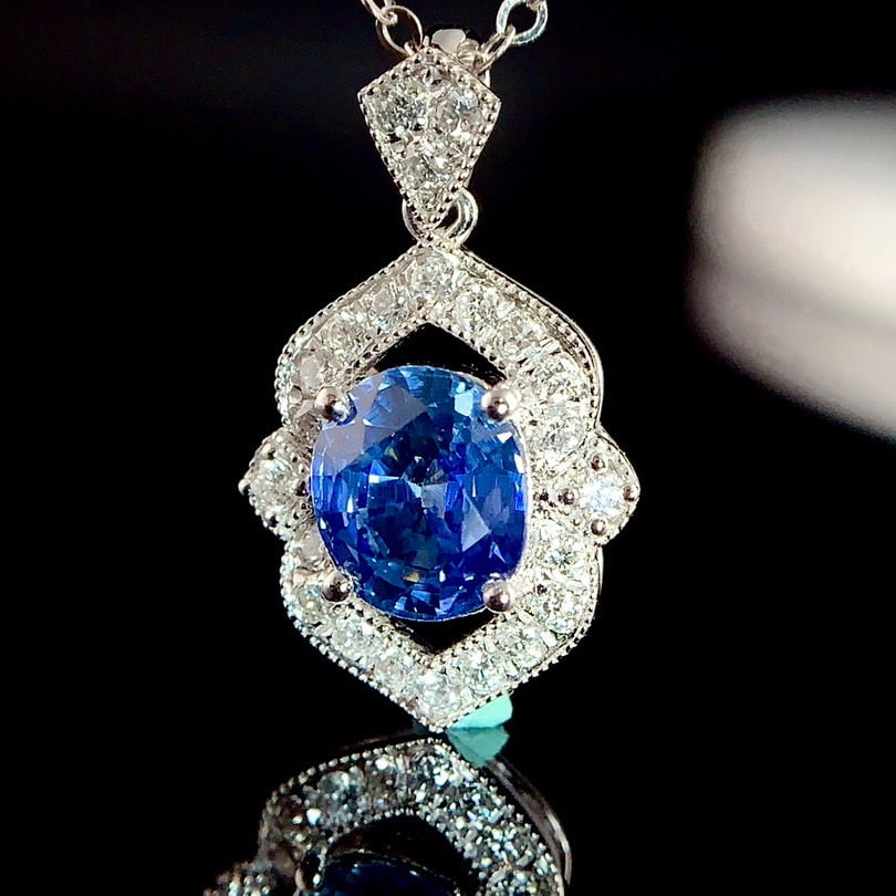 14K GOLD 1.60 CTW NATURAL SAPPHIRE & DIAMOND PENDANT - 2