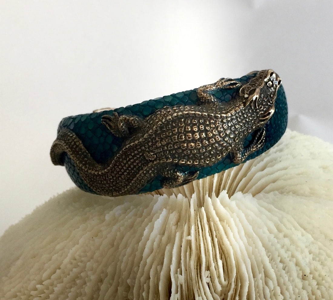 Sterling Aligator, Shagreen Bracelet - 2