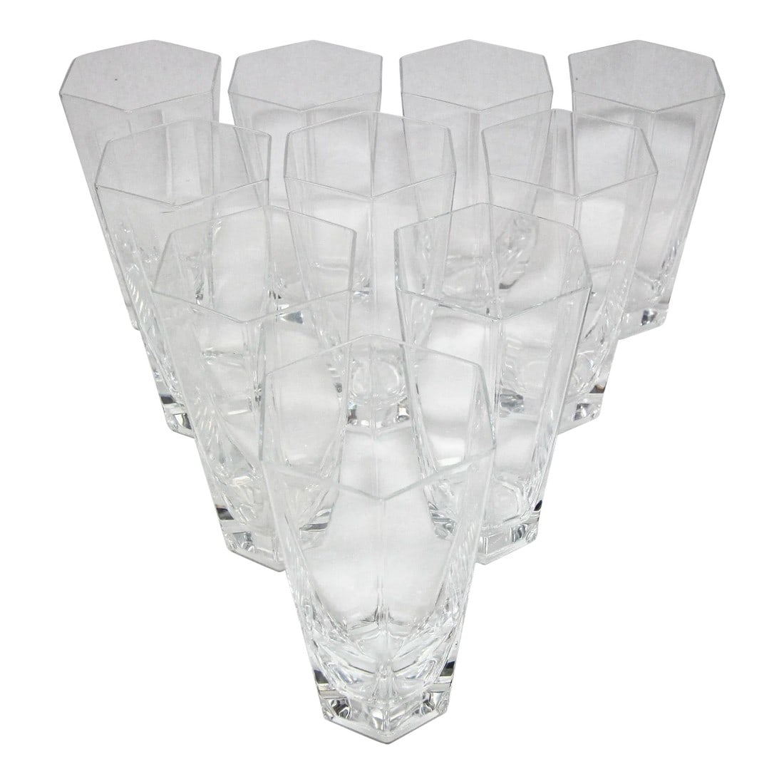 Frank Lloyd Wright by Tiffany Crystal Tumbler Highball Glasses Barware Set of 8: Very rare to find Tiffany & Co. set of eight exquisite crystal highball drinking glasses inspired by the architectural brilliance of Frank Lloyd Wright (American, 1867 - 1959). Created circa 1986,