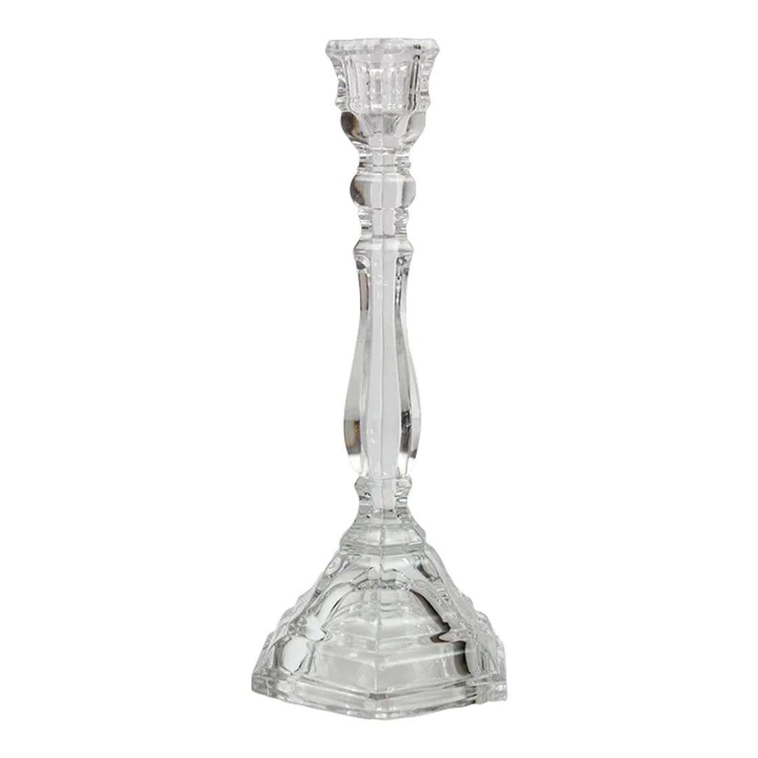 Tiffany Single Light Crystal Candlestick 9" Tall: Tiffany 9" Tall Single Light Crystal Clear Glass Candlestick Windham by TIFFANY & CO.Hexagonal shape base and top crystal glass single candlestick.A very stylish crystal candlestickHighest quality cle