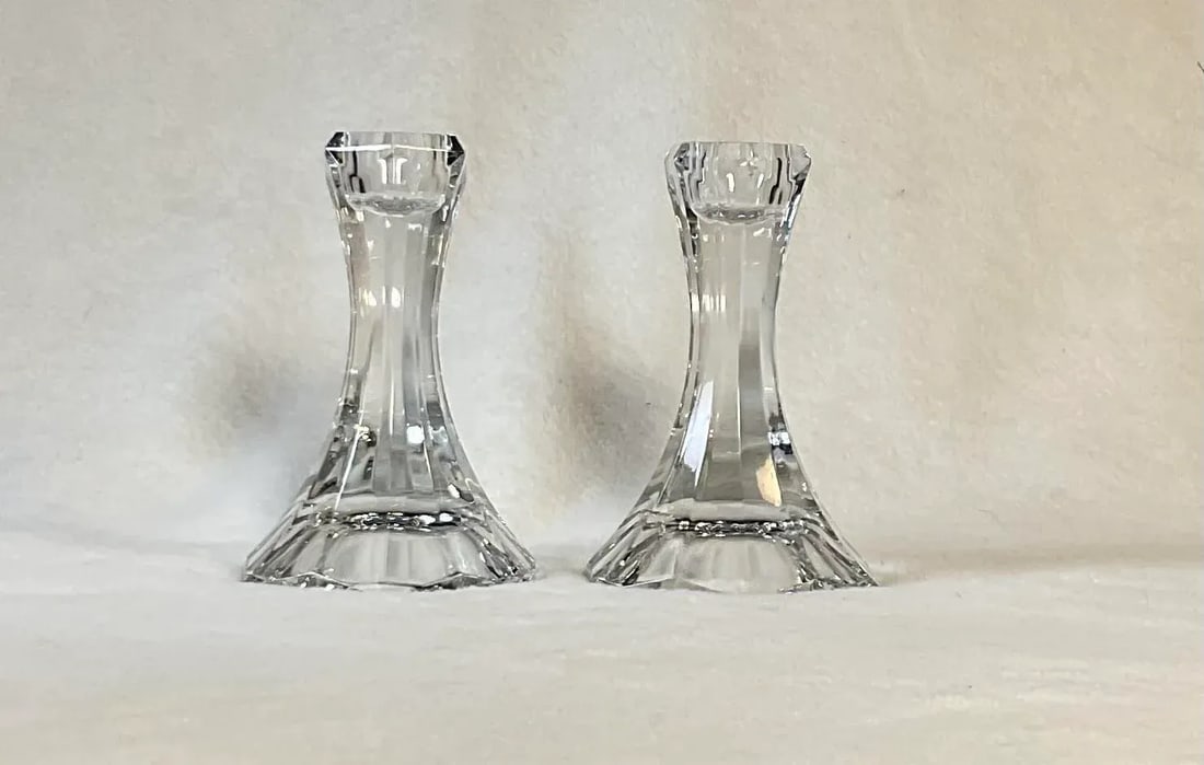 Tiffany Style 5" Hexagon Crystal Candle Holder Candlesticks, Pair - 2