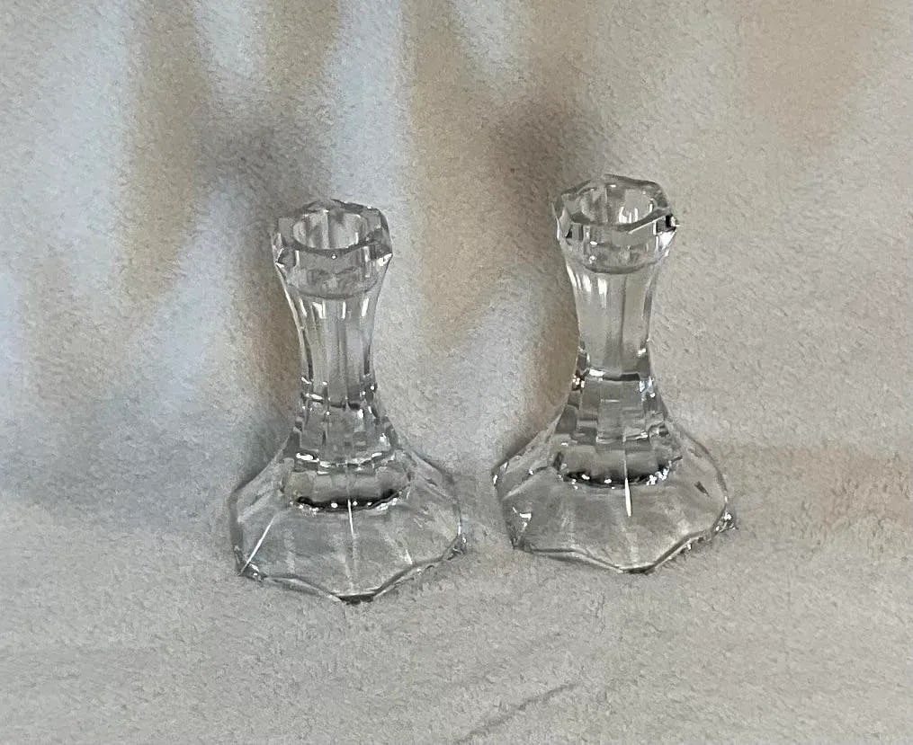 Tiffany Style 5" Hexagon Crystal Candle Holder Candlesticks, Pair - 3