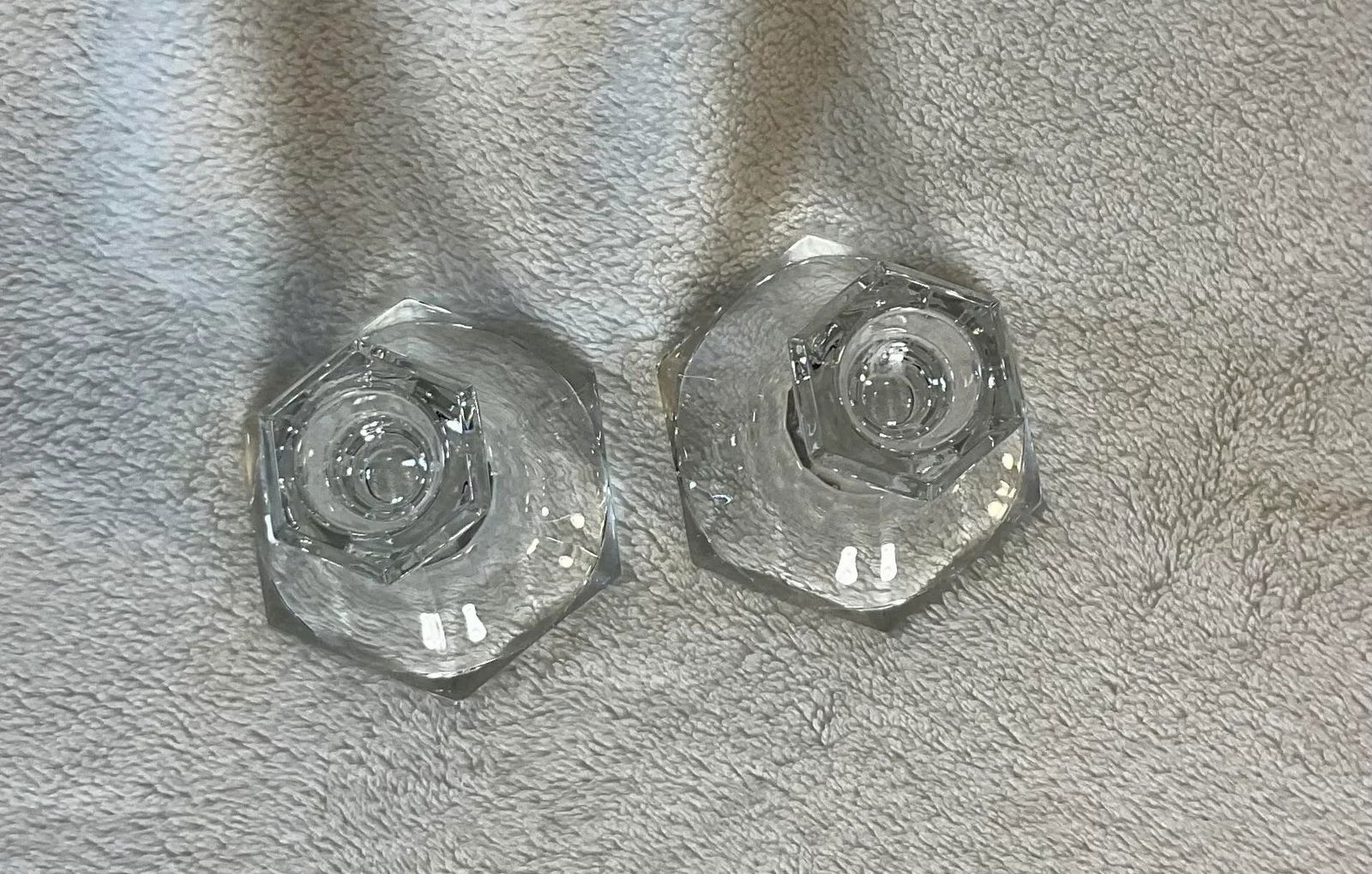 Tiffany Style 5" Hexagon Crystal Candle Holder Candlesticks, Pair - 4