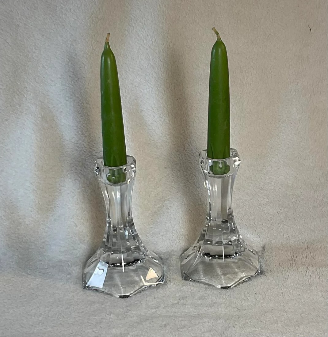 Tiffany Style 5" Hexagon Crystal Candle Holder Candlesticks, Pair - 7